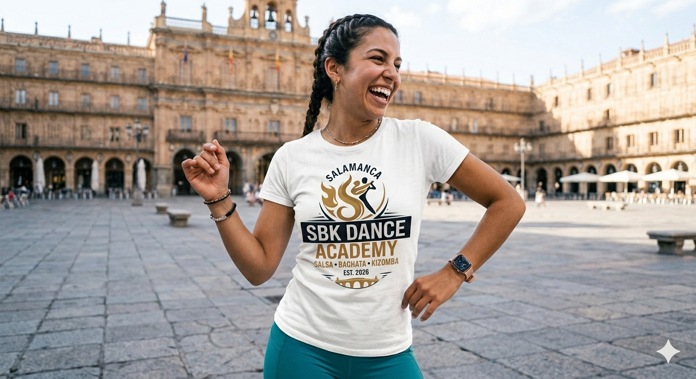Maria wearing the Salamanca SBK white t-shirt